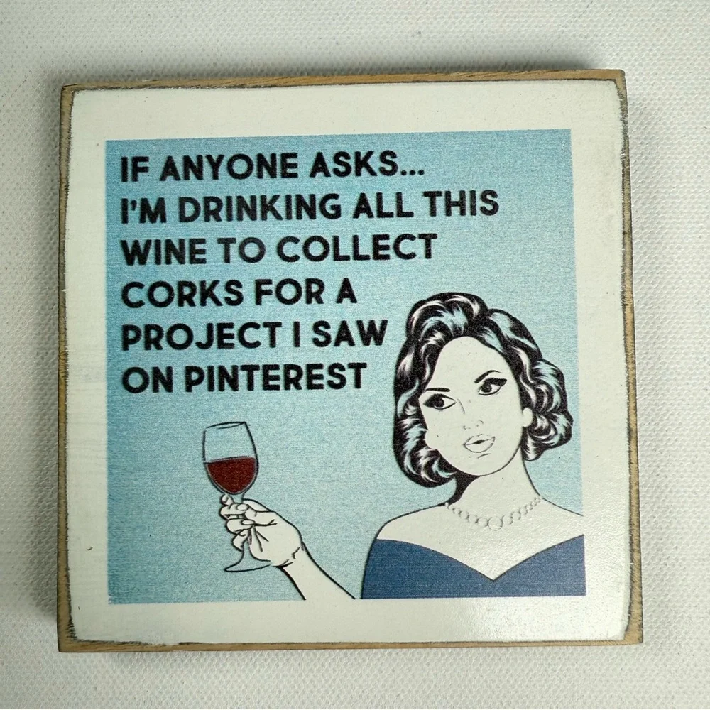 Zumatico Humorous‎ Wooden Wine Coasters with Vintage Illustration Set of 4